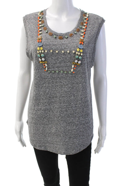 J Crew Womens Cotton Sleeveless Jeweled Tank Top Gray Size M