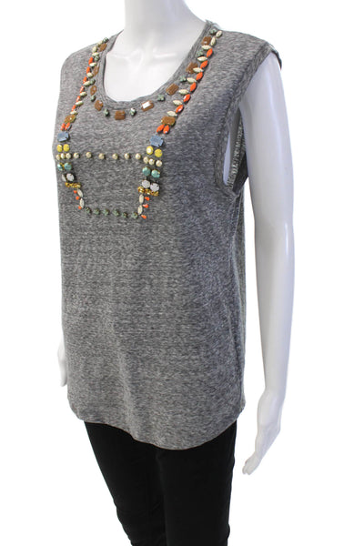 J Crew Womens Cotton Sleeveless Jeweled Tank Top Gray Size M