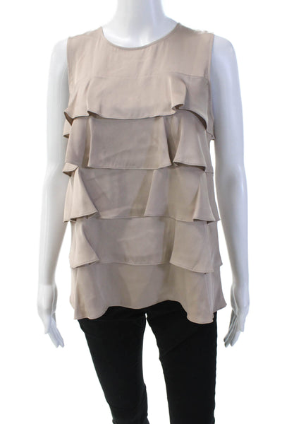Theory Womens Silk Tiered Ruffle Sleeveless Blouse Beige Size M