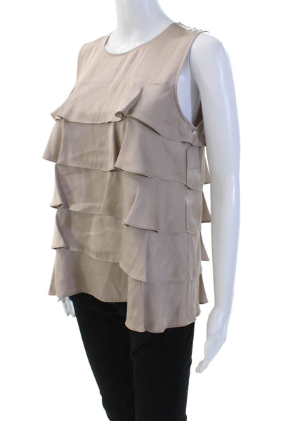 Theory Womens Silk Tiered Ruffle Sleeveless Blouse Beige Size M