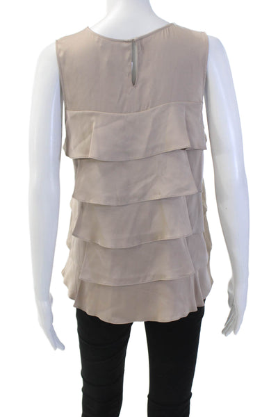Theory Womens Silk Tiered Ruffle Sleeveless Blouse Beige Size M