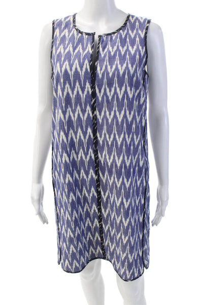 J Crew Womens Cotton V Neck Sleeveless Ikat Chevron Shift Dress Blue Size 4