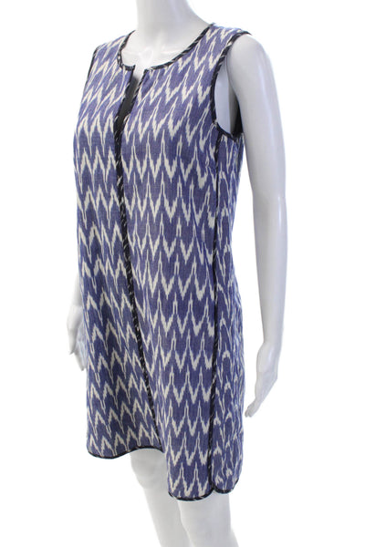 J Crew Womens Cotton V Neck Sleeveless Ikat Chevron Shift Dress Blue Size 4