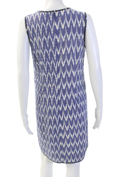 J Crew Womens Cotton V Neck Sleeveless Ikat Chevron Shift Dress Blue Size 4