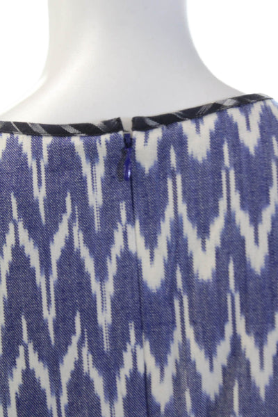 J Crew Womens Cotton V Neck Sleeveless Ikat Chevron Shift Dress Blue Size 4