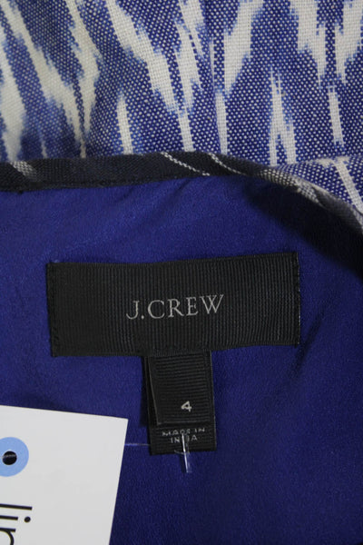 J Crew Womens Cotton V Neck Sleeveless Ikat Chevron Shift Dress Blue Size 4