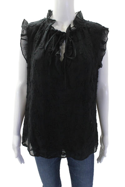 Rebecca Taylor Womens Silk Floral Embroidered Ruffled Tank Top Black Size 12
