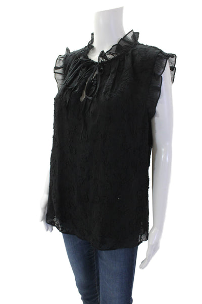 Rebecca Taylor Womens Silk Floral Embroidered Ruffled Tank Top Black Size 12