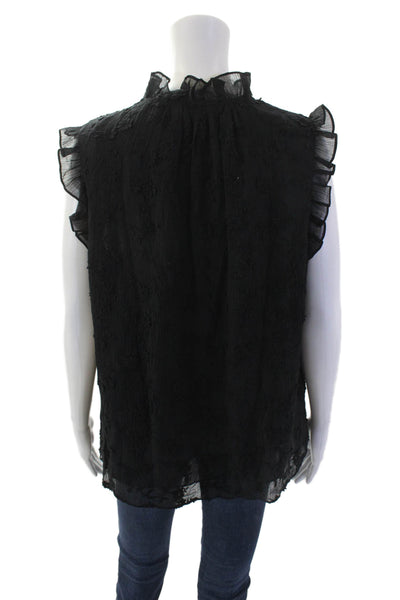 Rebecca Taylor Womens Silk Floral Embroidered Ruffled Tank Top Black Size 12