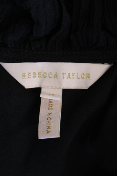 Rebecca Taylor Womens Silk Floral Embroidered Ruffled Tank Top Black Size 12