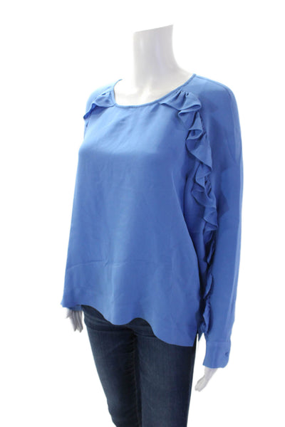 J Crew Womens Silk Ruffled Long Sleeves Crew Neck Blouse Sky Blue Size 12