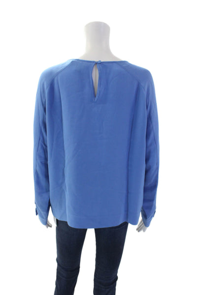 J Crew Womens Silk Ruffled Long Sleeves Crew Neck Blouse Sky Blue Size 12