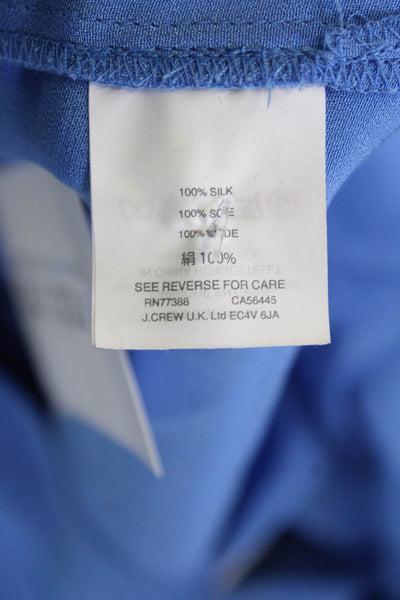 J Crew Womens Silk Ruffled Long Sleeves Crew Neck Blouse Sky Blue Size 12