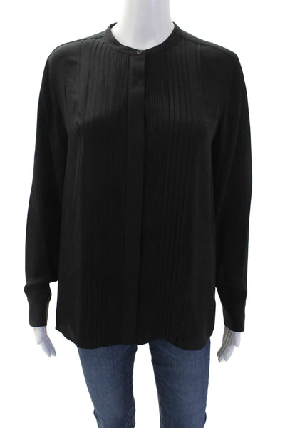 Vince Womens Long Sleeve Pleated Button Down Blouse Black Size 6