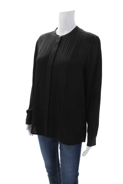 Vince Womens Long Sleeve Pleated Button Down Blouse Black Size 6