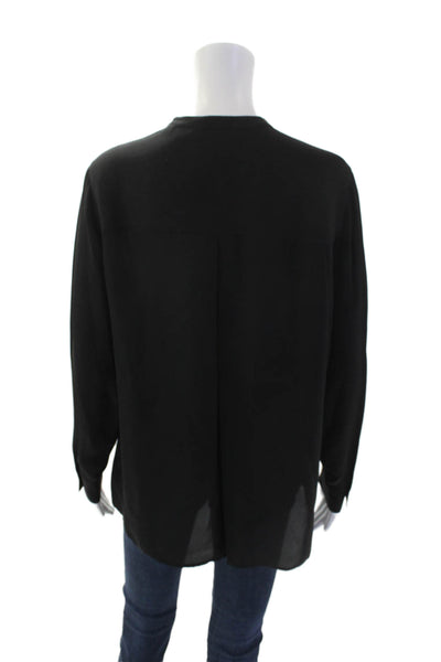 Vince Womens Long Sleeve Pleated Button Down Blouse Black Size 6