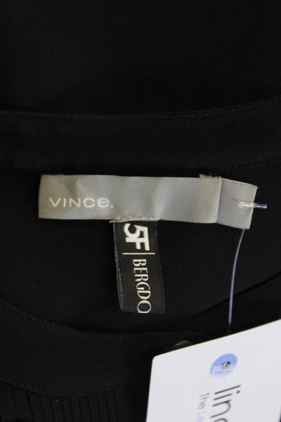 Vince Womens Long Sleeve Pleated Button Down Blouse Black Size 6