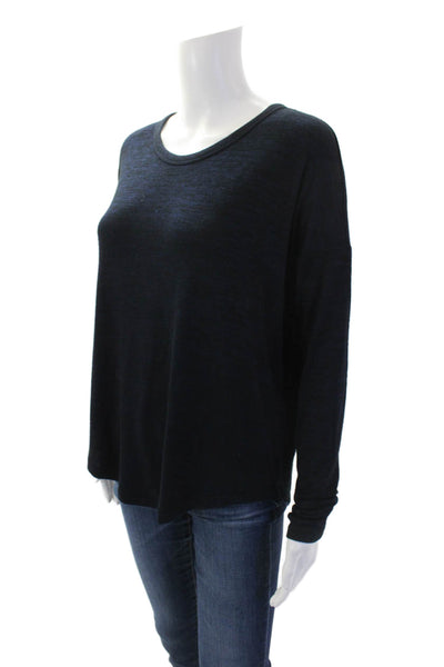 Splendid Womens Long Sleeve Crewneck Curve Hem T Shirt Blue Size S