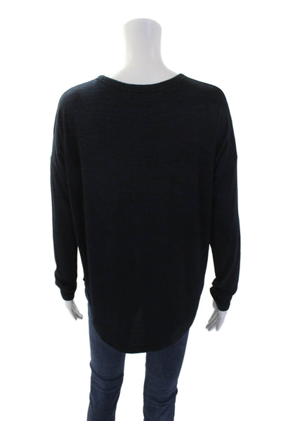Splendid Womens Long Sleeve Crewneck Curve Hem T Shirt Blue Size S