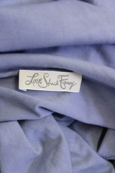 Love Shack Fancy Womens Cotton Raw Hem Ruffle Short Sleeve TShirt Blue Size XS