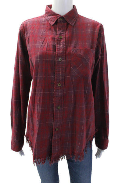 Current/Elliott Womens Metallic Cotton Long Sleeve Blouse Top Red Size 1