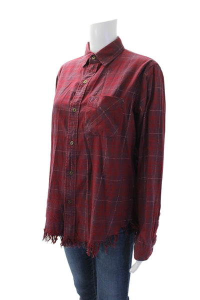 Current/Elliott Womens Metallic Cotton Long Sleeve Blouse Top Red Size 1