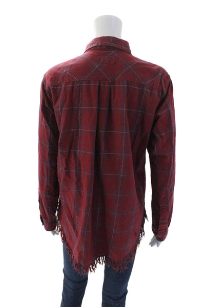 Current/Elliott Womens Metallic Cotton Long Sleeve Blouse Top Red Size 1