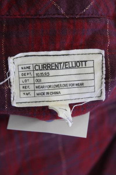Current/Elliott Womens Metallic Cotton Long Sleeve Blouse Top Red Size 1