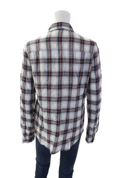 Elizabeth and James Womens Cotton Plaid Collared Button Up Blouse Top Red Size S