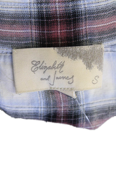 Elizabeth and James Womens Cotton Plaid Collared Button Up Blouse Top Red Size S