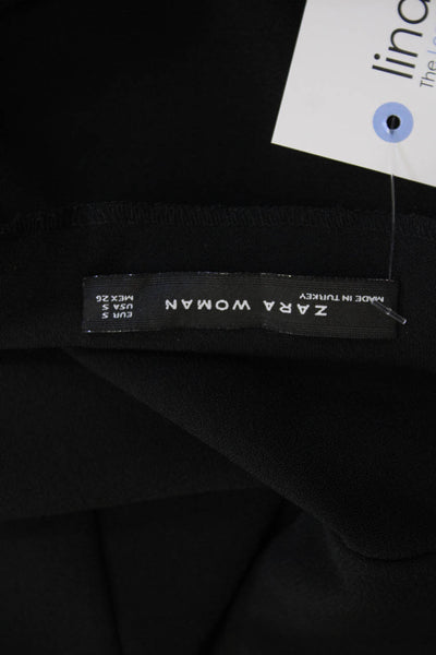 Zara Woman Womens Ruffle Trim V-Neck Short Sleeve A-Line Dress Black Size S