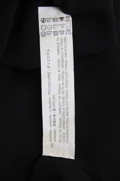 Zara Woman Womens Ruffle Trim V-Neck Short Sleeve A-Line Dress Black Size S
