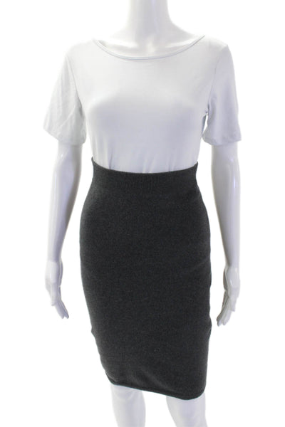 Vince Womens Wool Blend Knit Elastic Waist Knee Length Pencil Skirt Gray Size XS