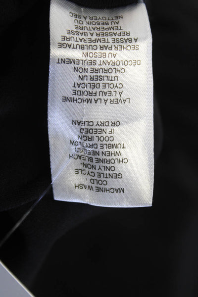T Tahari Womens Short Puffy Sleeves Ruffled Neck Blouse Black Size Small