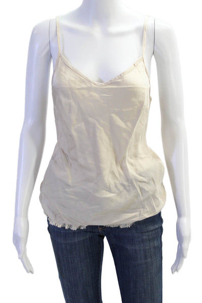 Nation LTD Womens Spaghetti Strap V Neck Fringe Satin Tank Top Beige Size Small