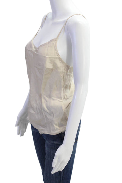 Nation LTD Womens Spaghetti Strap V Neck Fringe Satin Tank Top Beige Size Small