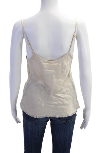 Nation LTD Womens Spaghetti Strap V Neck Fringe Satin Tank Top Beige Size Small