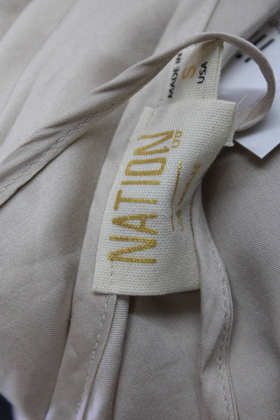 Nation LTD Womens Spaghetti Strap V Neck Fringe Satin Tank Top Beige Size Small
