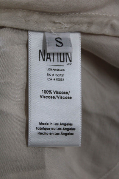Nation LTD Womens Spaghetti Strap V Neck Fringe Satin Tank Top Beige Size Small