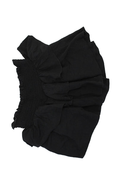 Katie J Girls Smocked Waistband Tiered Ruffled Mini Skirt Black Size Medium