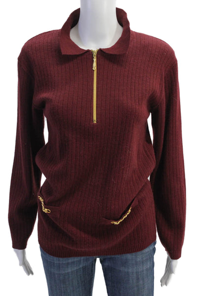 Adolfo Womens Long Sleeves Crew Neck Sweater Wine Red Wool Blend Size Small