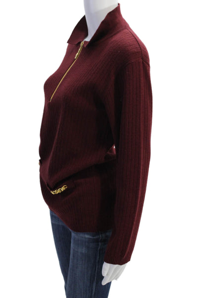 Adolfo Womens Long Sleeves Crew Neck Sweater Wine Red Wool Blend Size Small