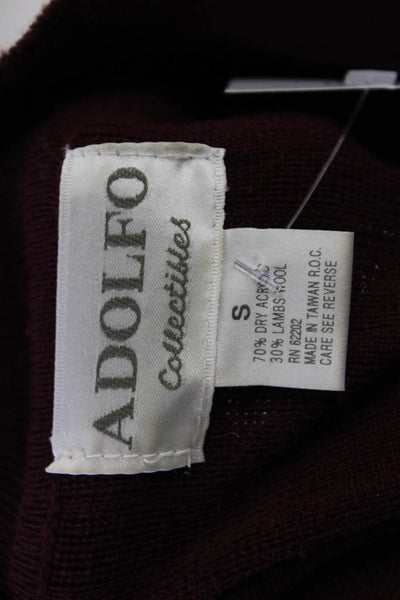 Adolfo Womens Long Sleeves Crew Neck Sweater Wine Red Wool Blend Size Small