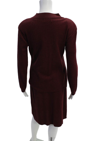Adolfo Womens Turtleneck Sweater Skirt Set Wine Red Wool Blend Size Small