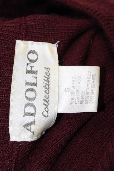 Adolfo Womens Turtleneck Sweater Skirt Set Wine Red Wool Blend Size Small