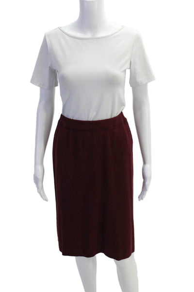 Adolfo Womens Turtleneck Sweater Skirt Set Wine Red Wool Blend Size Small