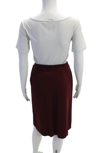 Adolfo Womens Turtleneck Sweater Skirt Set Wine Red Wool Blend Size Small