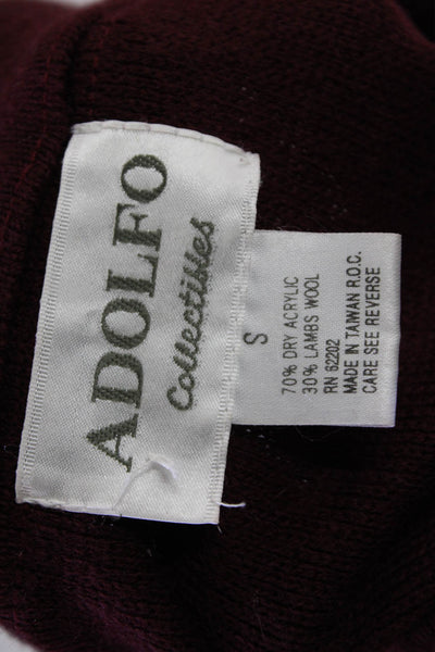 Adolfo Womens Turtleneck Sweater Skirt Set Wine Red Wool Blend Size Small