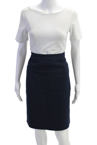 J Crew Womens Cotton Zippered Knee Length Straight Skirt Blue Size 8