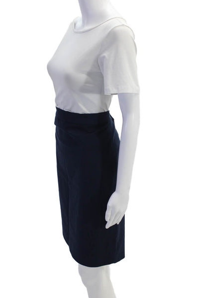 J Crew Womens Cotton Zippered Knee Length Straight Skirt Blue Size 8